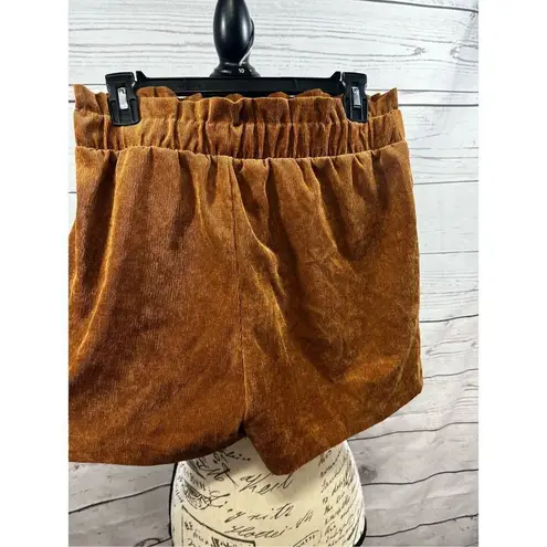 HAVE Womens Corduroy Paperbag Waist Tie Shorts Rust Brown Size M Size M