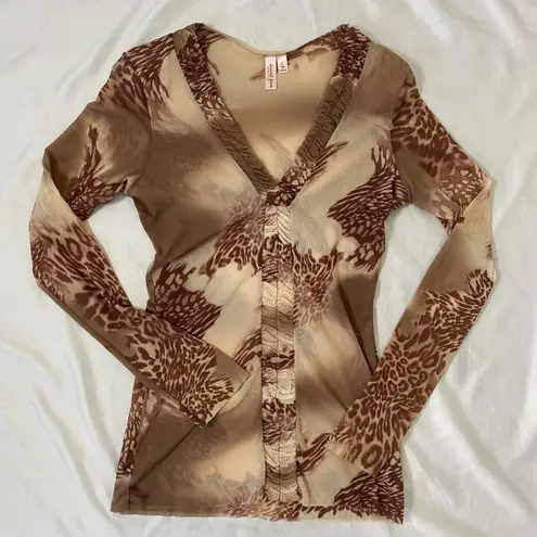 Sweet Pea Collection Early 2000's Brown Tan Grunge Tattoo Mesh Long Sleeve L Size L