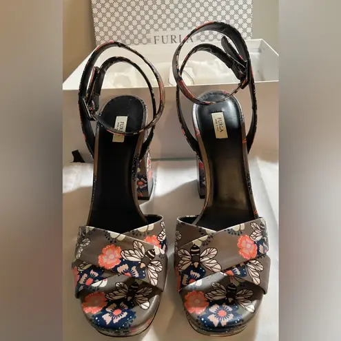 Furla Gioia Printed Leather Block Heeled Sandal - BNIB W/Dustbag & Paperwork
