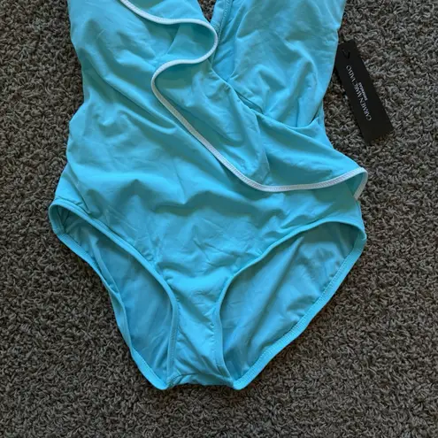 Carmen Marc Valvo NEW Carmen Marc Valvo Halter Ruffled One-Piece Swimsuit size: 12 Aqua