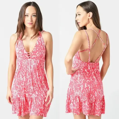 Maaji  Blooming Wild Short Beach Dress Snake Print Red Pink Size Small‎
