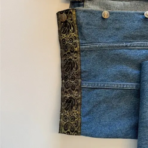 Vintage 90s Agapo Collection Denim Jacket with Gold Ribbon Trim Blue Size L