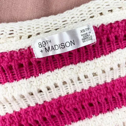 89th and Madison Pink & White Striped Cropped Flare Sleeve Crochet Sweater