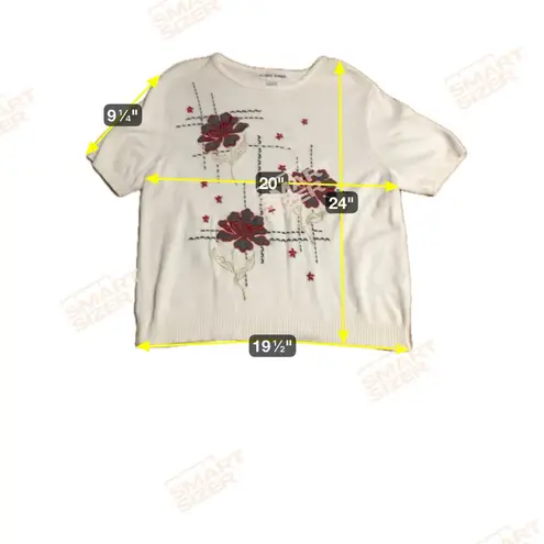 Alfred Dunner Red Pants & White Embroidered Floral Top Set, Women's Size 16