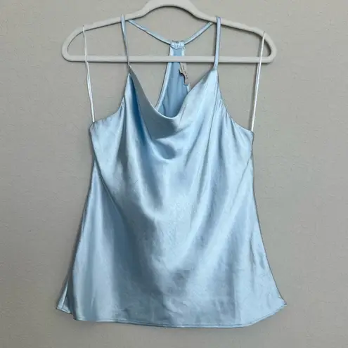 Skies Are Blue Sky Blue Satin Cowl Neck Cami Top