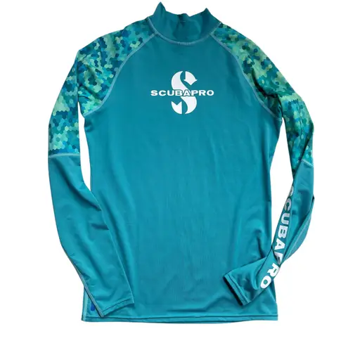 SCUBAPRO Womens Long Sleeve Rash Guard Swim Shirt Teal Hexagon UPF 50 L Blue Size M