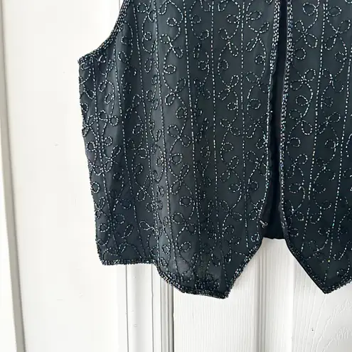 Sweet Sue NWT Deadstock Black Iridescent Swirl Embellished Beaded Silk Vest L Size L