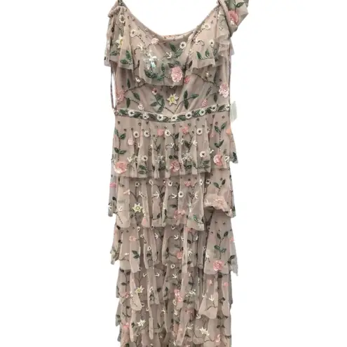 Mac Duggal 9069 Off Shoulder Embroidered Ruffle Tiered Gown, Size 6, New w/ Tag