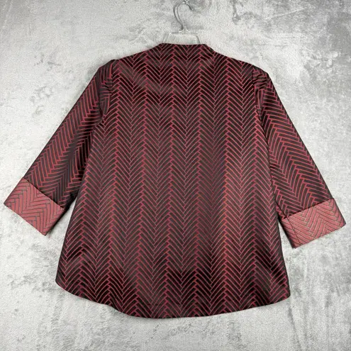 IC by Connie K Jacket Womens Medium Black Red Geometric Asymmetrical Lagenlook
