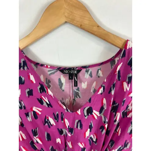 Nic+Zoe Cool Cat Printed V Neck Short Sleeve Blouse Size Large