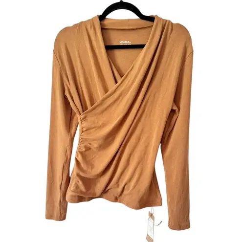 NWT OGL Eco Mousse Surplice Long Sleeve Top Size Small Cinnamon Buff Brown