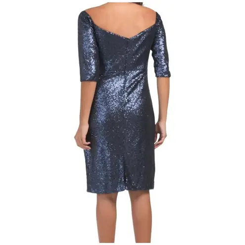 Rene Ruiz Collection Blue sequined ruched Knee Length Event Formal Dress 6