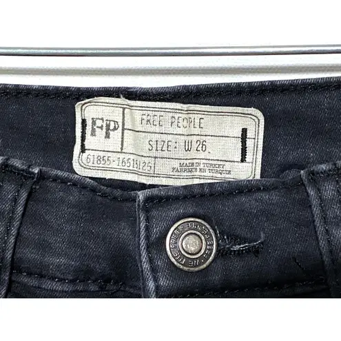 Free People  Black Skinny Jeans Womens 26 Ripped Patch Knees Grunge Hipster Y2K