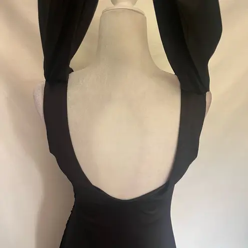 Camille La Vie Beaded Floor Length Gown Sz 6 Black Back Cowl Witchy Glam Goth