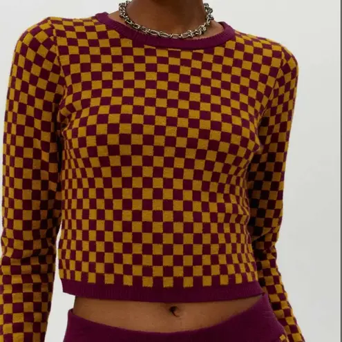 Daydreamer Fig Check Fitted Pullover Sweater New XS