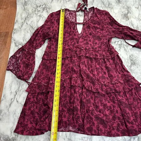 American Eagle  Size Medium Boho Tiered Long Sleeve Dress maroon floral print