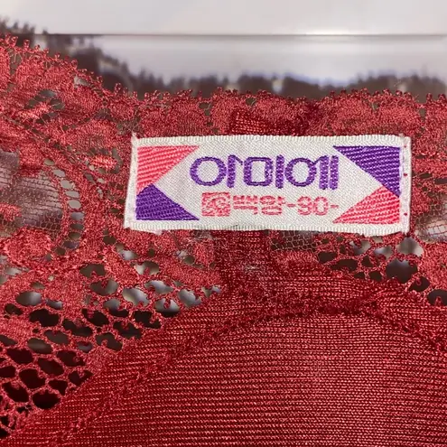 Vintage Brick Red Maxi lingerie lace long sleeve robe duster nightgown kimono Size L