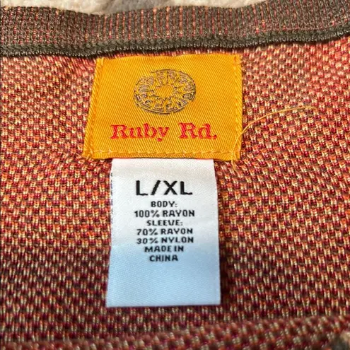 Ruby Rd. Orange and Pink Crew Neck Sweater with Fringe size L/XL