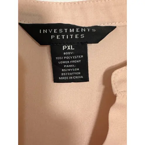 Investments Petites Light Pink Floral Lace Blouse, Lined, Long Sleeve, PXL