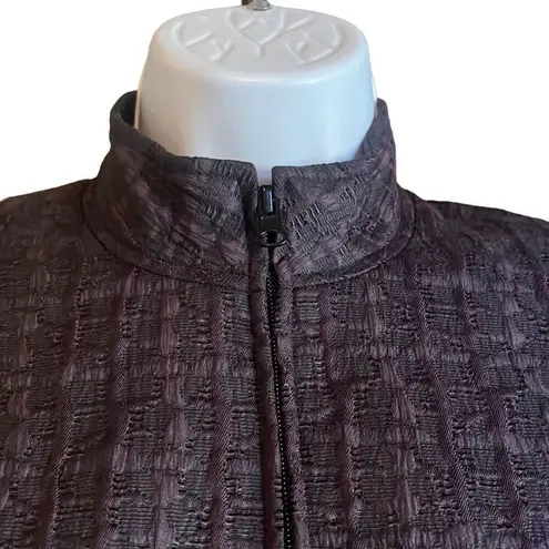 Due Per Due Purple Black Textured Fitted High Neck Zip Up Cropped Blazer Small