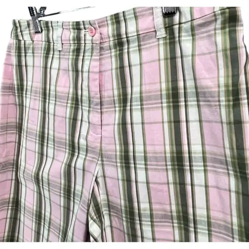 Anne Klein  Sport Bermuda Shorts Womens 8 Pink Green Plaid Golf High Rise Stretch