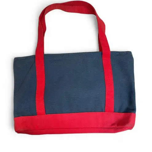 Navy Nautical Lobster Tote with Red strap Zip Closure Preppy Coastal Style Blue