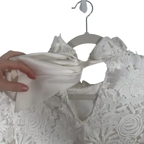 Tuckernuck White Guipure Lace Faye Blouse Ruffle Collar Bow Preppy Womens XS