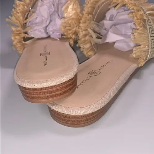 Michelle McDowell Carmen Natural Tan Woven Raffia Gold Mules Slip On Fringe 8
