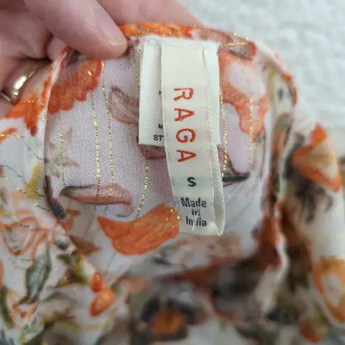 Raga Bell Sleeve Button-down Top Women's Small Vintage Floral Beige Gold Stripes