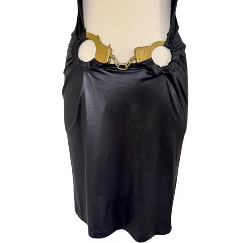 Jennifer Grace Faux Leather Gold Handcuff Bodycon Police Dress Club Festival S/M