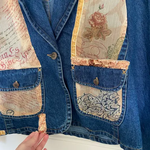EUC Vintage Life Style women’s rustic sequins medium wash blue denim jacket M