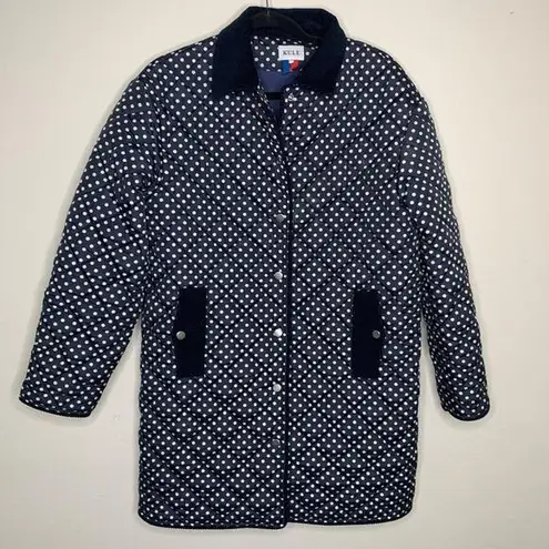 KULE Blue White Polka Dot Quilted Barn Coat Sz Small Like New