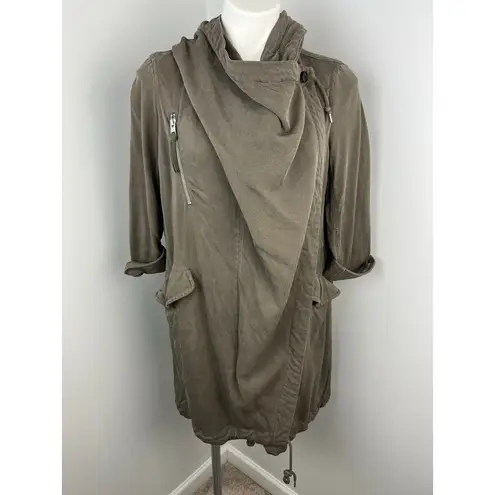 All Saints Portere Draped Hooded Parka in Army Green 4