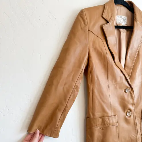 Karen Silton 70s Authentic Vintage 100% Leather Western Blazer Jacket Camel Tan Size 8
