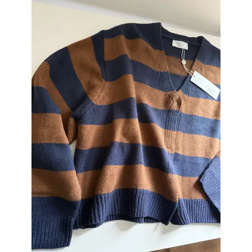 Sage The Label $95 New Liana Bold Stripe Cardigan Sweater - Navy Camel - Small