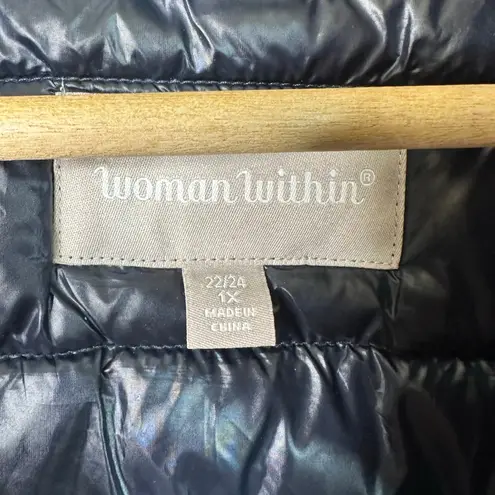 Woman Within size 1X Floral Print Quilted Puffer Vest Zip Up