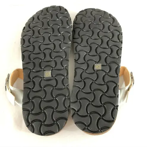 Womens Sandals Strappy Footbed Toe Strap Buckle Faux Leather Silver 42 US 10