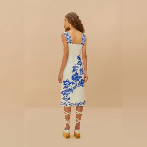 Farm Rio Floral Cascade Wavy Euroflax Premium Linen Midi Dress,Large,$280