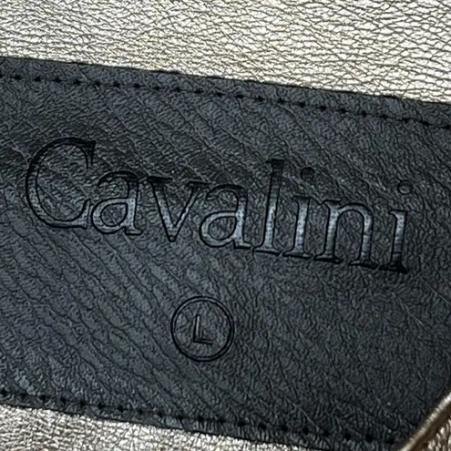Cavalini Jacket Women's Sz Large Champagne Metallic Faux Leather Y2K Futuristic