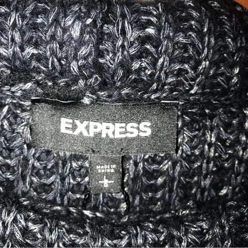 EXPRESS  Black Cowl Neck Oversized High Low Hem Wool Blend Ribbed Knit Sweater