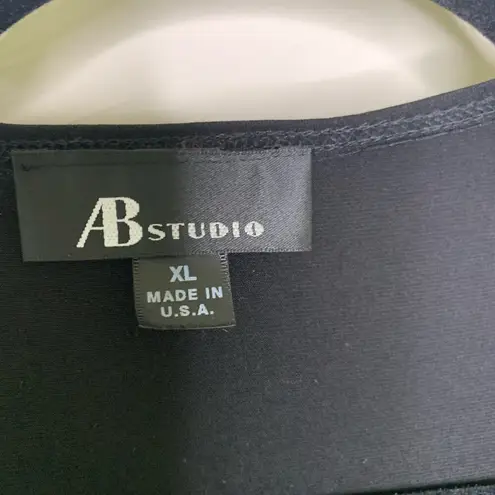 AB Studio Y2K Black Slinky Blouse Knit Ring Ruched Bust Sz XL