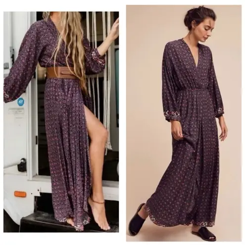 Anthropologie NAT by Natalie Martin Nico Wrap Duster Dress Floral Maxi Medium Purple