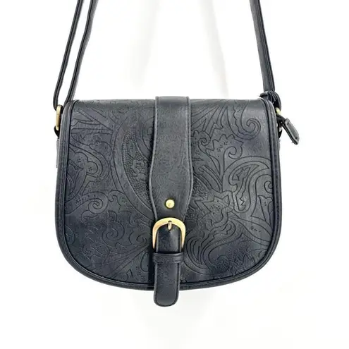 Vegan Leather embossed Adjustable Strap Purse Crossbody Sling Bag Black Small