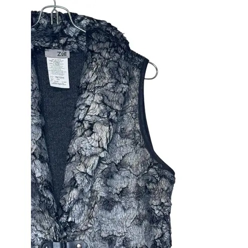 Zoe & Liv Zoe Women's Vest Open Front Collared Floral Design Sleeveless Gray Petite Small