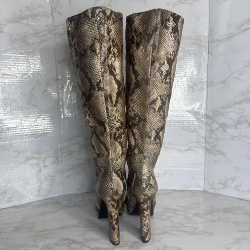 Worthington Boots Womens Size 8 M Snakeskin Knee High Platform Heels mobwife Brown