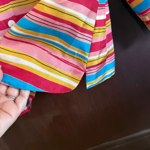 Anne Carson | Red Yellow and Blue striped Silk Button down Shirt | Large