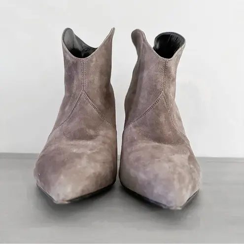 Saint Laurent Paris Road Gray Dipped Suede Heeled Ankle Bootie sz 38