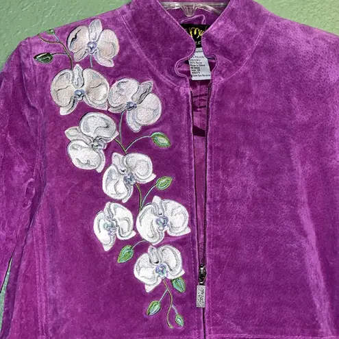 Bob Mackie Vintage Leather Jacket • embroidered purple Iris