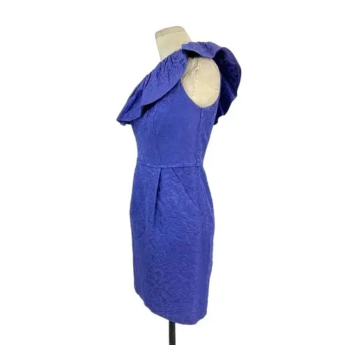 Shoshanna Ruffle One Shoulder Jacquard Textured Dress Blue Size 4