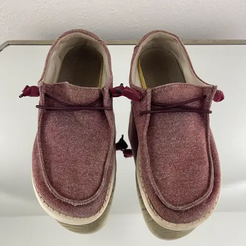 Hey Dude Womens Burgundy Wendy Fabric Drawcord Casual Slip On Loafer Shoes